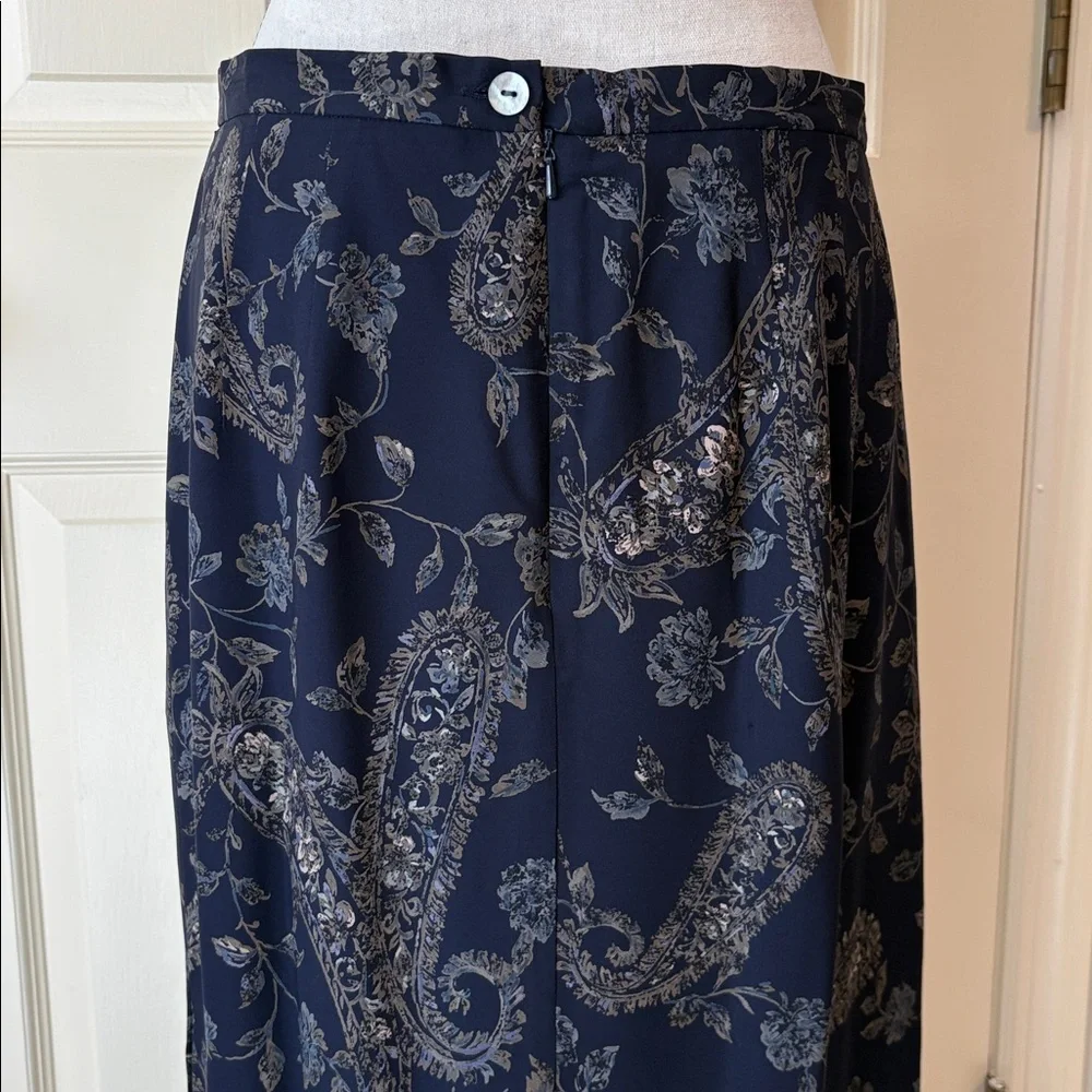 Talbots 100% Silk Long Skirt Lined Floral Paisley Blue size 12 Petite - Picture 6 of 10